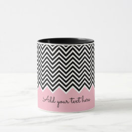 Caneca TEXTO Personalizado de Chevron Moderno, preto e ro