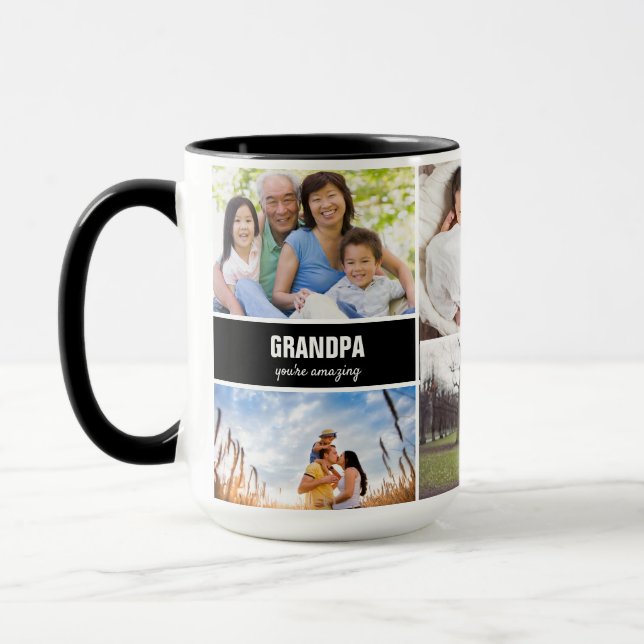 Caneca Texto personalizado do vovô Foto Collage (Esquerda)