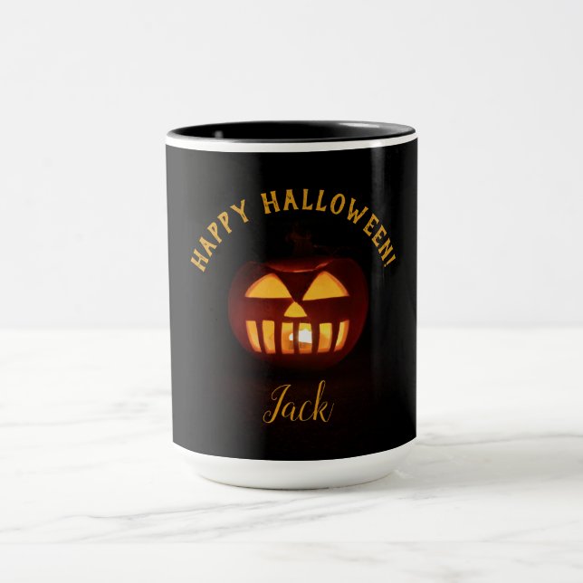 Caneca Texto Personalizado Feliz Halloween Bolinho Laranj (Centro)