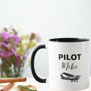 Caneca Texto PILOTO moderno & Avião, Presente Personaliza
