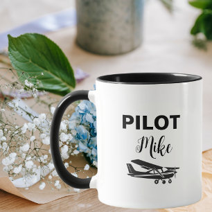 Caneca Texto PILOTO moderno & Avião, Presente Personaliza
