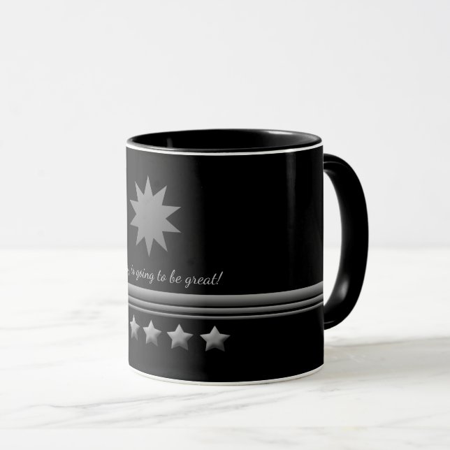Caneca Texto Prateado 5 Estrelas - Grupo comercial Black  (Frente Esquerda)