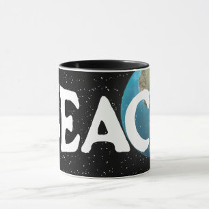 Caneca Texto "Teach Peace" e planeta Terra