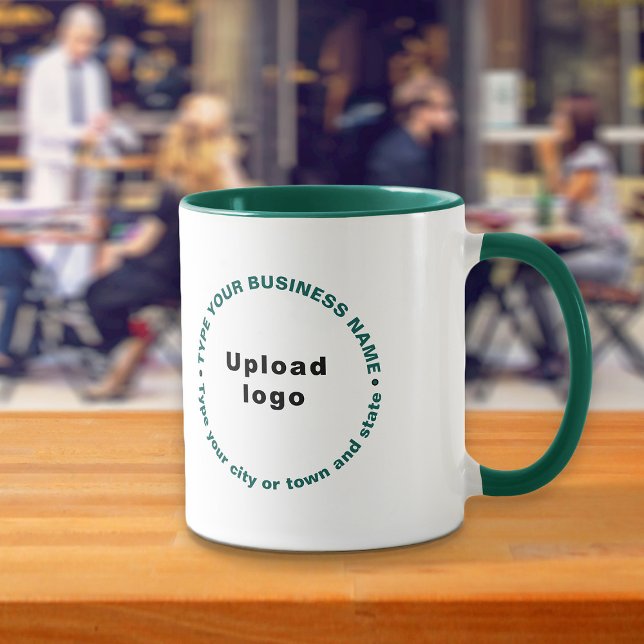 Caneca Textos comerciais completos sobre o Hunter Green C (Build brand name awareness. Round pattern business brand texts on hunter green combo mug.)