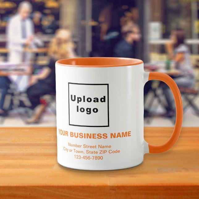 Caneca Textos de Marca comercial de cor laranja no Combo  (Build brand name awareness. Orange color and white combo mug with your business brand.)