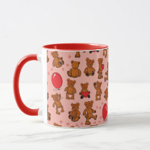 Caneca Textura com ursos de ursinho, corações