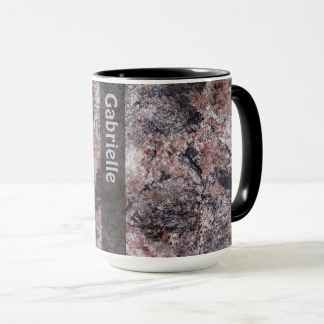 Caneca Textura da rocha da geologia Pinkish com nome (Frente Esquerda)