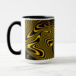 Caneca Textura de Espirais Preto Amarelo Dourado Personal