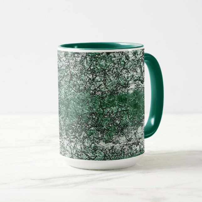 Caneca Textura verde de óleo sobre palitos e fiapos (Frente Esquerda)