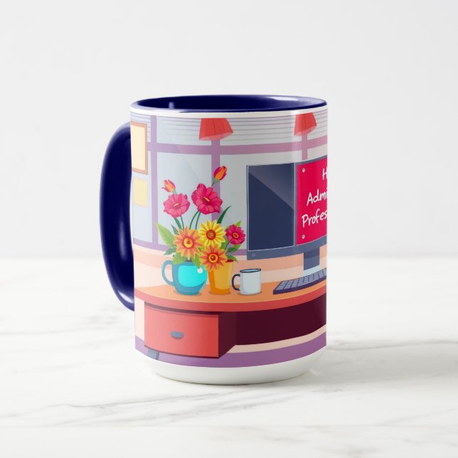Caneca Thank You Admin Vibrant Cartoon Desk Scene (Frente Esquerda)