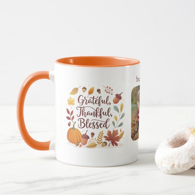 Caneca Thankful Grateful Blessed Thanksgiving Photo (Com Donut)