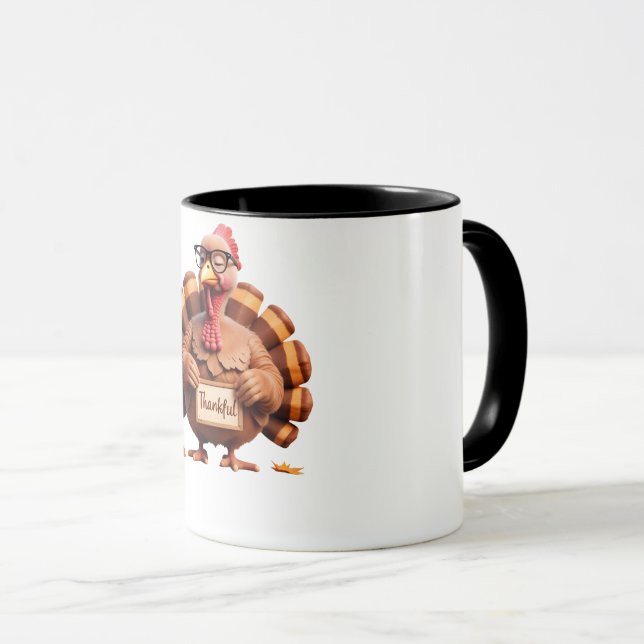Caneca Thankful Turkey Design – Funny Holiday Art (Frente Esquerda)