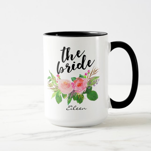 Caneca The Bride Watercolor Floral Personalized (Direita)