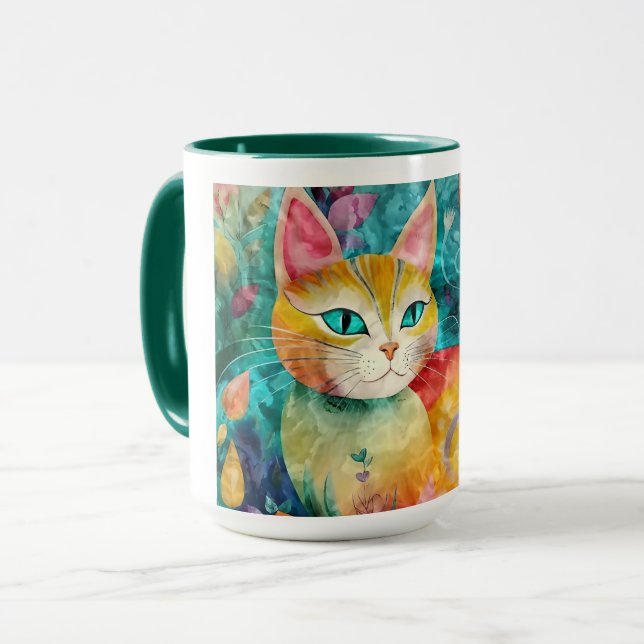 Caneca The Cat with Striking Green Eyes in Flower Garden (Frente Esquerda)