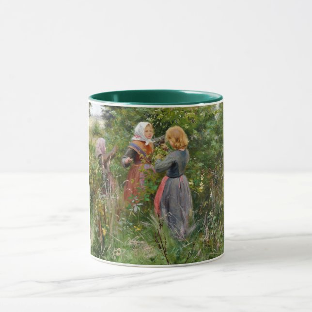 Caneca Three Girls Picking Blackberry (por Brendekilde) (Centro)