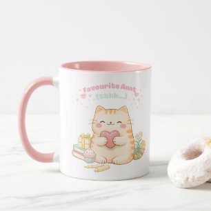 Caneca Tia Favorita Gatinho Fofo Kawaii Rosa Doce