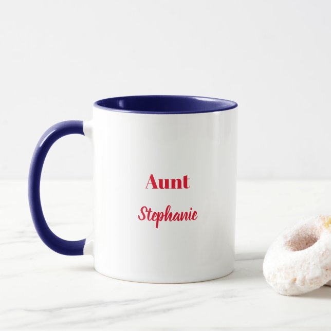 Caneca Tia Oferece Nome Personalizado Vermelho Azul Branc (Com Donut)
