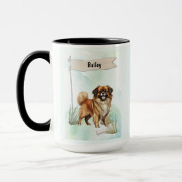 Caneca Tibetan Spaniel Watercolor Personalized Dog