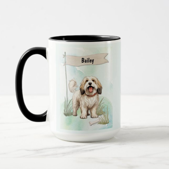 Caneca Tibetan Terrier Watercolor Personalized Dog (Esquerda)
