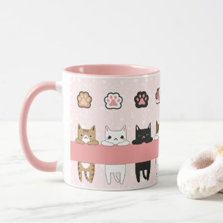 Caneca Tiernos gatitos en fondo rosa con flores