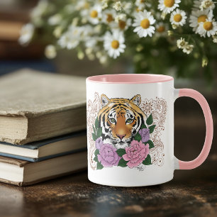 Caneca Tiger Henna Flores Púrpuras Rosa