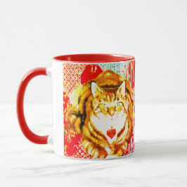 Caneca Tiger Yellow Cat Red Whimsical Background Mug