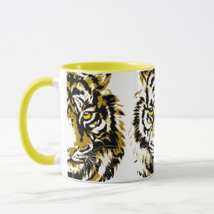Caneca Tigre Amarelo   Tigre Colorida Face De Café