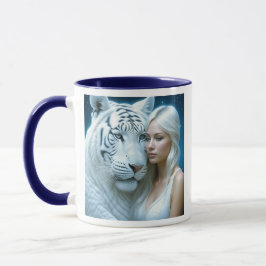 Caneca Tigre branco místico e linda mulher