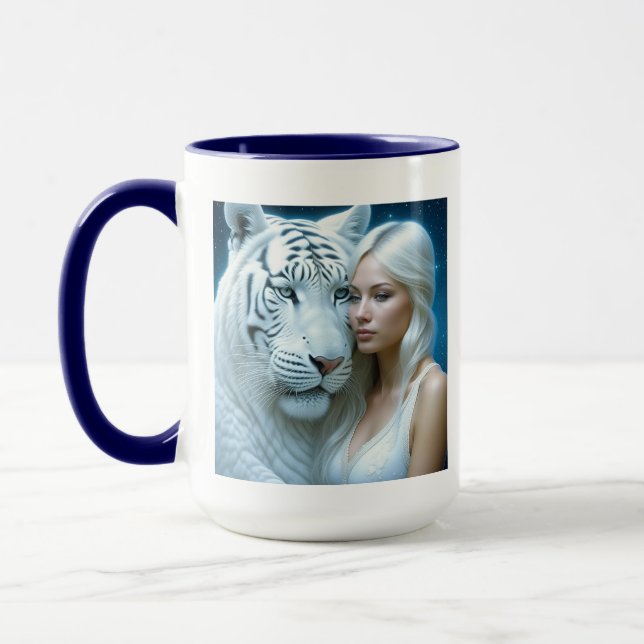 Caneca Tigre branco místico e linda mulher (Esquerda)