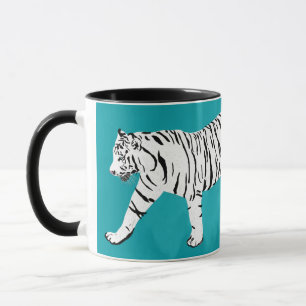 Caneca Tigre Branco na Ilustração Teal Personalizada