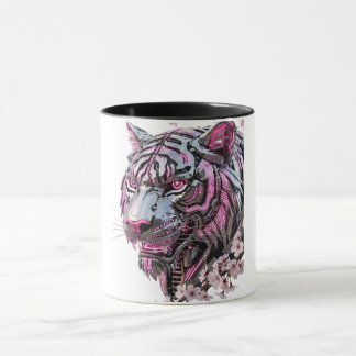 Caneca Tigre Mecânico Cibernético: Neon Rosa Futurista &