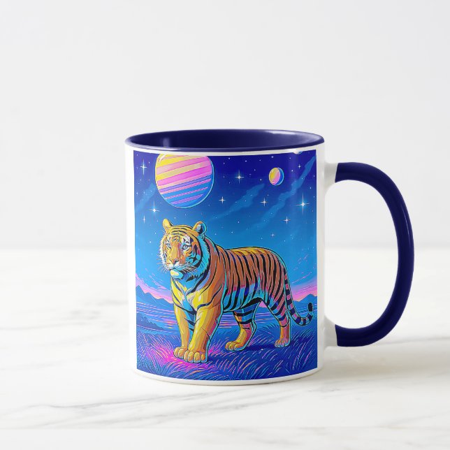 Caneca Tigre puissant dans un paysage cosmique.  (Direita)