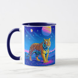 Caneca Tigre puissant dans un paysage cosmique.