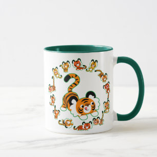 Caneca Tigres de Cartoon Bonitos Tigres Mandala (verde)