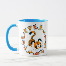 Caneca Tigres de desenho animado lindos mandala (azul)