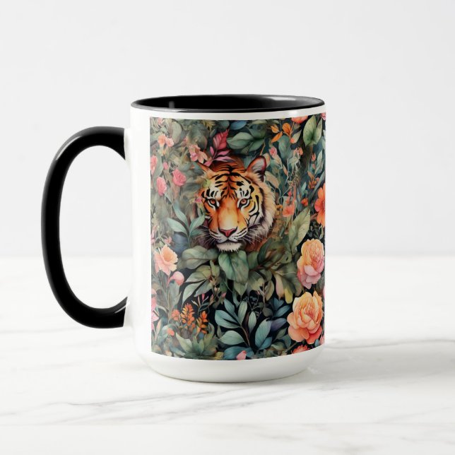 Caneca Tigres vibrantes, flores e folhagem (Esquerda)