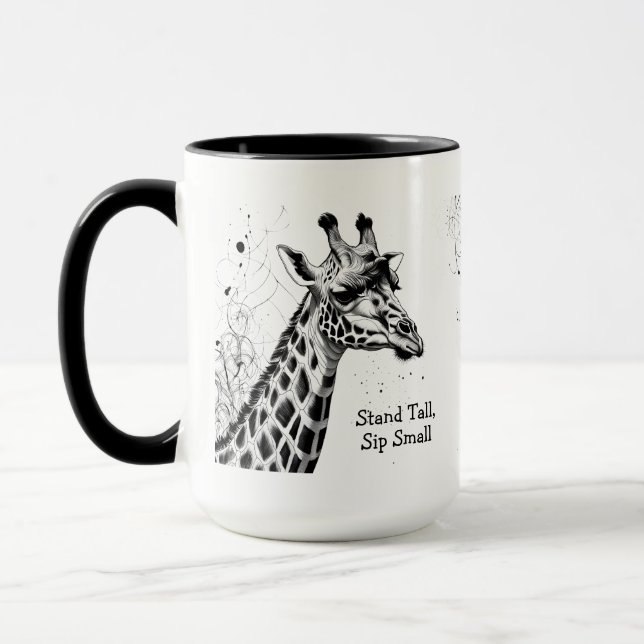 Caneca Tinta Branca Negra Engraçada Girafa Personalizada (Esquerda)
