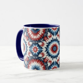 Caneca Tinta Tie-dye Vermelha, Branca e Azul