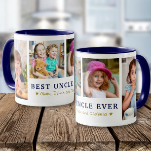 Caneca Tio Melhor Personalizado 4 Fotos Azul Dourado