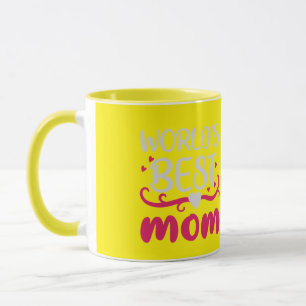 Caneca Tipografia Amarela e Rosa de Melhor Mãe do Mundo