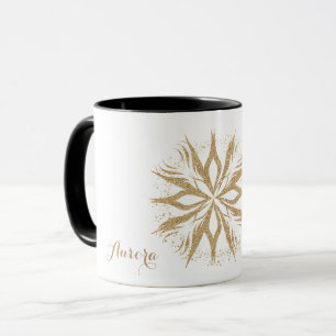 Caneca Tipografia Brilho Floral Dourado Luxo