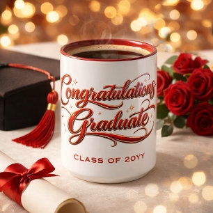 Caneca Tipografia de Graduação Decorativa em Dourado e Ve