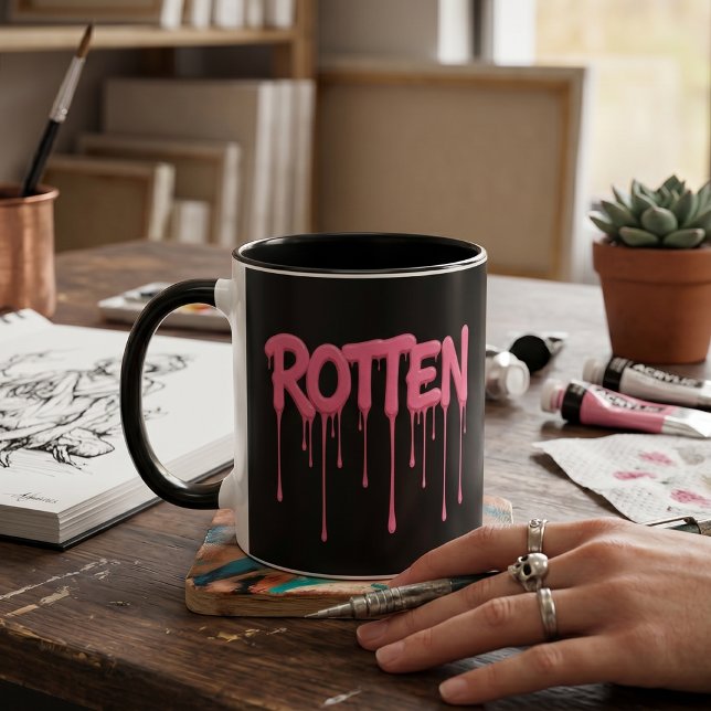 Caneca Tipografia de Texto Pingando Rosa Podre (Criador carregado)