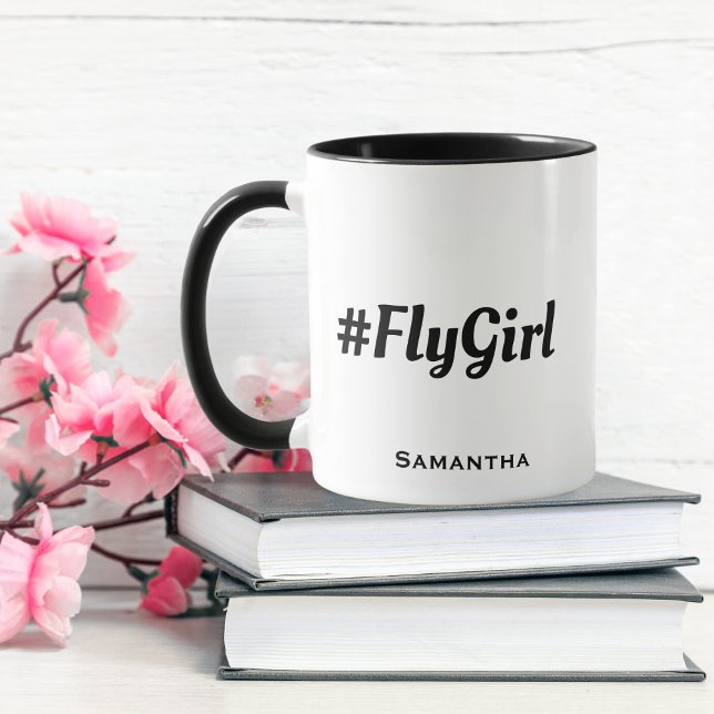 Caneca Tipografia #FlyGirl, Simples, Personalizada Modern (Criador carregado)