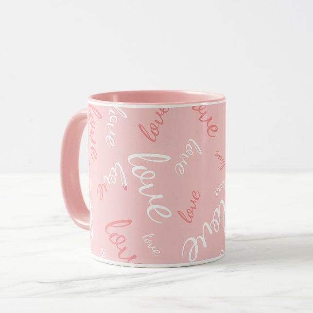 Caneca Tipografia manuscrita de amor rosa Romântico (Frente Esquerda)