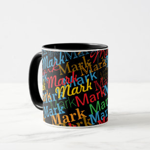 Caneca Tipografia Moderna de Primeiro Nome Colorido Preto