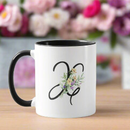 Caneca Tipografia Preta Monograma Flores Coloridas