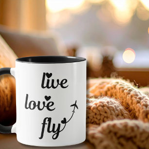 Caneca Tipografia Viva Amor Voa & Corações, Avião Voando