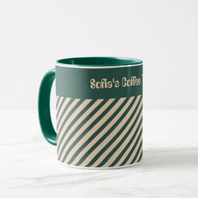 Caneca Tiras Cruzadas de Cerco Verde Moderno Simples (Frente Esquerda)