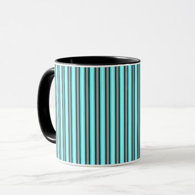 Caneca Tiras de Efeito Metálico 3D, Azul Neon Moderno e P (Frente Esquerda)